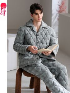 FENTENG | Mens Winter Flannel Warm Three-layer Padded Anti-static Home Wear