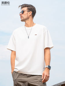 Enjeolon Heavyweight Double-Sided Texture Short-Sleeve Mens T-Shirt Loose Fit Summer Fashion Brand Casual round Neck Top