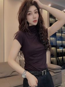 Short Sleeve T-Shirt Womens Summer New Style Versatile Slimming Half High Collar Inner Wear Base Shirt Spicy Short Top
