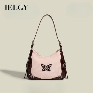 IELGY กระเป๋าแมสเซ็นเจอร์สะพายไหล่ทรงผีเสื้ออเมริกาแบบย้อนยุคกระเป๋าแบบหนีบแขนพรีเมี่ยมกระเป๋าผู้หญิงสุดเท่