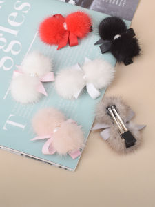 Korean Style Water Rabbit Fur Ball Pearl Hair Clip Duckbill Side Part Hair Accessories for Girls Children Hair Decorations