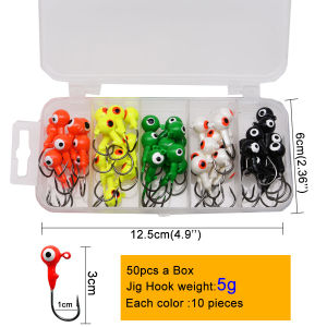 Mr.Lurion 50PCS 1g/1.8g/3.5g/5g/7g Colored Fish Jig Head Hooks 3D Eyes Carbon Steel Sharp Fishhooks for Soft Lure Bait Worm Kit
