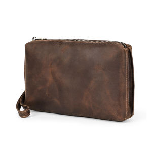 กระเป๋าถือหนังเครซีฮอร์สย้อนยุคของผู้ชายมีสายรัดข้อมือกระเป๋าเก็บของกันขโมย