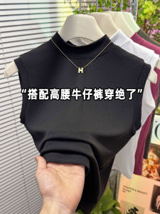 Black Sleeveless Slim Fit Vest 2025 Early Autumn New Style Small Stand Collar Base Layer Inner Wear Womens Fashion Elastic