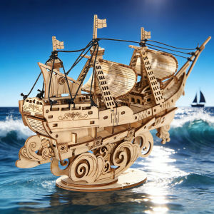 3D Wooden Sailing Ship Puzzle Model Ocean Sailing Vessel Wooden Interlocking Blocks Educational Gift Suitable for Beginners