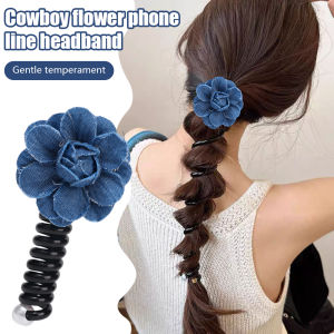Cowboy Flower Hair Tie Girls Ponytail Elastic Rubber Bands Scrunchies Children Telephone Wire Hairbands Girls Hair Accessories