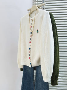 QINGNAER | Casual Autumn And Winter Colored Button Round Neck Knit Cardigan Soft
