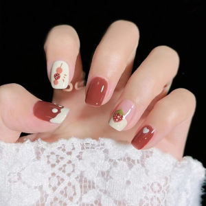 Sweet Girl Style New Year Handmade Nail Art Stickers Detachable Wearing Ice Sugar Coated Strawberry Fake Nails Beauty Tools