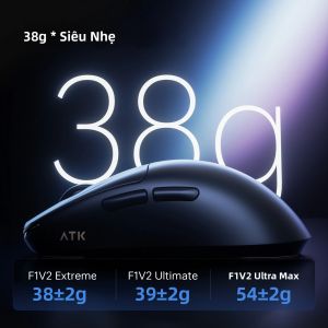 Chuột Chơi Game ATK Blazing Sky F1 V2 Ultimate PAW3950 Ultra 8000Hz Không Dây Thiết Kế Công Thái Học Nhẹ Dành Cho Tay Phải Có Đèn RGB