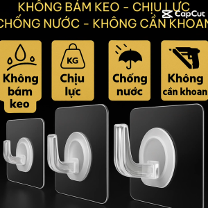 Móc Dán Tường Nhựa Trong Suốt Chắc Chắn Móc Treo Tường Cửa Tự Dính Giá Sắp Xếp Đồ Nhà Tắm Nhà Bếp Chống Nước Dính