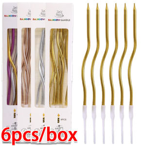 6pcs/Box Birthday Cake Candle / Twirl Curly Spiral Long Thin Cake Candles / for Wedding Party and Cake Decoration