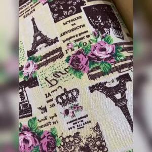 Vải Lanh Cotton Tự Nhiên 90X145Cm Tháp Eiffel In Hình Hoạt Hình Cho DIY Bọc Váy May Mặc Trang Trí Nhà Dệt May