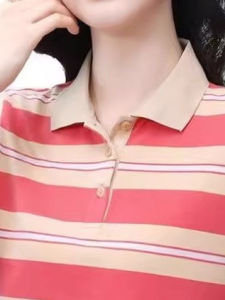 QIAOXIZI | Striped Short Sleeve T-shirt Summer Turn-down Collar Loose Fit Slimming Large Size Casual