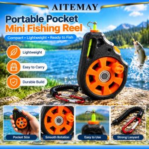 Aitemay Túi Ống cuộn dây câu Mini Tay cuộn dây Xách Tay nhựa ABS Trọng Lượng Nhẹ thao tác một tay đồ nghề câu cá ngoài trời Với Móc Cho Người Đi Du Lịch