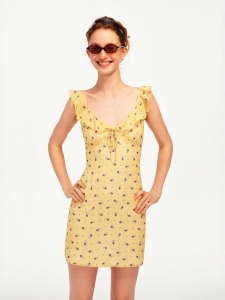 Summer Holiday Floral V-Neck Halter Lace-Up Waist Short Dress