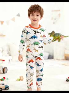 Bộ Đồ Ngủ Cotton Cho Bé Trai Bộ Đồ Ngủ Dài Tay In Hình Khủng Long Có Gân Còng Mềm Mại Thoáng Khí Cho Bé Pjs 1-8 Tuổi