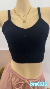 UISNMALL #Bra6616 V-neck Beautiful Back Tanks Top Womans Cropped Top With Chest Pad Short Womenswear Lingerie Lady Comfort Minimalist Tube Basic Womans Solid Color Buttons Camisole Summer