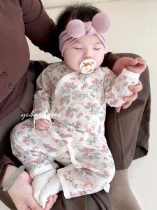 Pure Cotton Baby Rompersuit 0-3 Months Old Autumn Long Sleeve Thin Style No-Bone Belly Protection Monk Clothes Baby Overalls