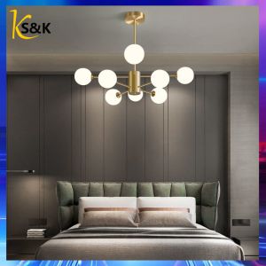 S&K【Free bulb】 Nordic Chandelier For Living Room Tricolor Modern Chandelier Ceiling Light Bedroom Center Light