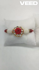 Elegant Red Rose & Pearl Beaded Bracelet and Anklet Set for Bhaiya and Bhabhi