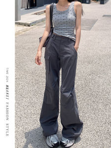 กางเกงขายาวทรงหลวมเอวสูงสไตล์อเมริกันสำหรับผู้หญิงในช่วงฤดูร้อน กางเกงขายาวทรงหลวมสบายๆ ทรงขาบาน ทรงเข้ารูป ทรงหลวม กางเกงขายาวทรงหลวม