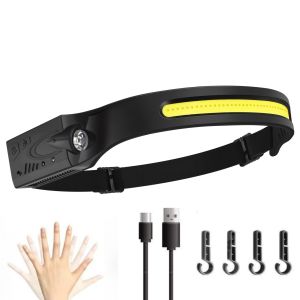 Đèn Pha LED COB Có Thể Sạc Lại Bằng USB 5 Chế Độ Đèn Pha Cảm Biến Có Đèn Làm Việc Để Câu Cá Cắm Trại - Đèn Pin Đeo Đầu Chống Nước