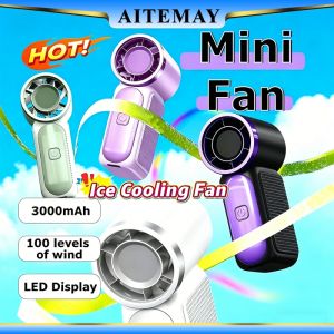 Aitemay 2Pcs Mini Handheld Fan 4000mAh Portable Turbo Mini Fan 3.5-inch 15800 RPM High Speed with Strong Wind for Outdoor & Travel