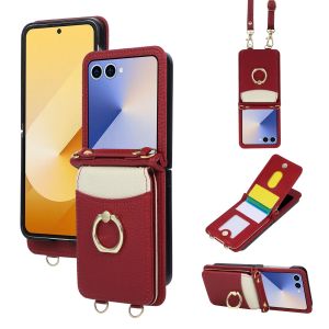 szhaiyu | Crossbody Wallet Cards Solt Holder Phone Case for Samsung Galaxy Z Flip 8 7 6 5 4 3 Flip7 FE 360° Ring Kickstand Leather Cover