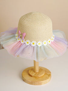 Princess Style Wide Brim Straw Sun Hat Childrens Summer Beach Hat Girls Knitted Hat Sun Protection Outdoor Cap for Little Girls