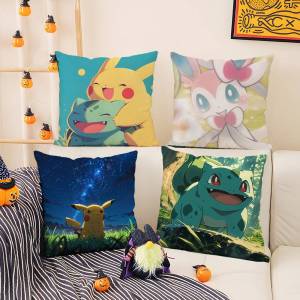 Bandai | Pokemon Dragonite Anime Plush Pillow Cover Soft Short Plush Cushion Cover For Sofa Bedroom Living Room Home Decor Gift