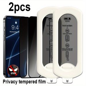 2Pcs Anti peeping Screen Protector For IPhone16 ProMax Film 13 14 15 Plus Dust Free Tempered Glass With Alignment Mounting Cover