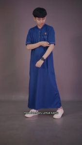 Jubah Gamis Pria Modern Kawan Muslim Laki-laki Lengan Pendek Model Casual Hitam Navy Abu Bahan Toyobo Premium
