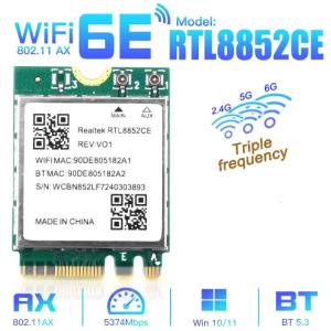 M.2 WiFi 6E Ba Băng Tần 5374Mbps Bộ Chuyển Đổi Bluetooth 5.3 Bộ Điều Hợp Không Dây Gigabit RTL8852CE Cho Card Mạng Máy Tính Xách Tay Windows 10/11