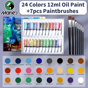 Maries 31 pcs Oil Paint Set7pcs Brushes & 24 Colors 12ml/0.42oz TubesPainting Kit for CanvasCraftStoneEggCemic for Adults