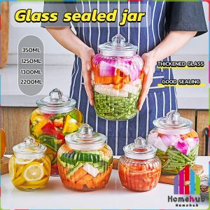 Homehub Glass Sealed Cans: 650ml, 1250ml & 2200ml Transparent Storage Jars
