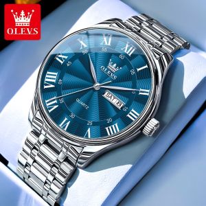 OLEVS watch for man original waterproof luminous dual calendar stylish simple high quality stainless steel quartz watch men