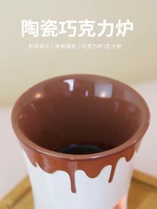 Chocolate Fondue Cup European Candle Cup Ceramic Mug Heating Food Cheese Creative Coffee Mug With Fork Christmas Party