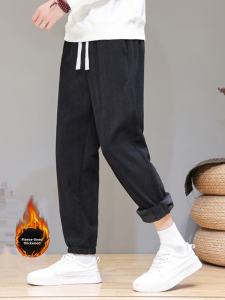 Mens Winter Thickened Fleece Lined Corduroy Wide Leg Pants Harlan Trousers plus Size Casual Fashion Urban Style Long Pants