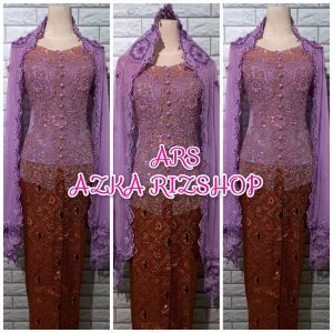 set kebaya pesta lilac kebaya Murah + longtorso + rok dan slendang mutiara