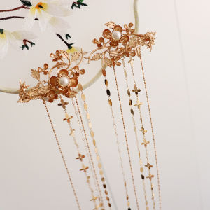 Original Long Tassel Pearl Flower Hair Accessories Tang Style Carved Flower Ming Dynasty Hairpins Hanfu Ancient Costume Headwear