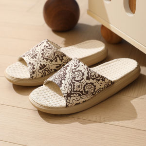Dép Vải Lanh in Họa Tiết Dân Tộc Thoải Mái Cho Cặp Đôi Mùa Hè Đế Dày Thoáng Khí Chống Trượt EVA Đế Mềm Dép Lê Thoải Mái