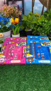 ชุดดินสอ ชุดเครื่องเขียนนักเรียน มีครบ 1กล่องมี10 ชิ้น ทั้งไม้บรรทัดดินสอยางลบ กบเหลาดินสอก็มี สวยๆพกพาสะดวก