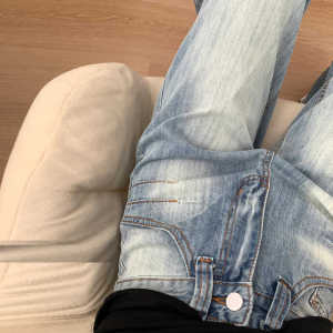 Extended Length American Retro Blue Jeans Women High Waist Loose Slimming Drapey Straight Leg Wide Leg Floor Length Pants