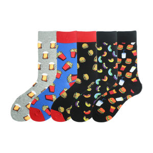 SHUNAICHI Christmas Colorful Hot Dog Hamburg Beer Pattern Novelty Crew Socks