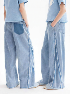 LOVESASAKIDS | Color Block Side Fringe Casual Soft Denim Pants for Girls
