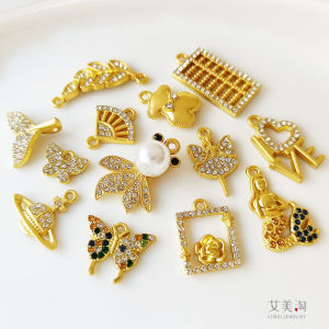 DIY Jewelry Accessories: Sand Gold Embellished Fish Leaf Butterfly Mermaid Heart Flower Pendant Beads for Bracelet Making