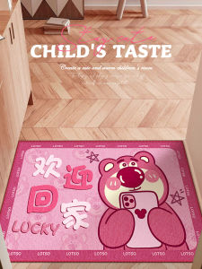 Pink Cute Bear Floor Mat Welcome Home Door Mat Stain-Resistant Carpet Door Non-Slip Foot Mats Door