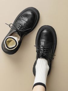 British College Style Thick Bottom Platform Loafers Womens Retro Genuine Leather Lace-Up Versatile Flats Spring Season Shoes