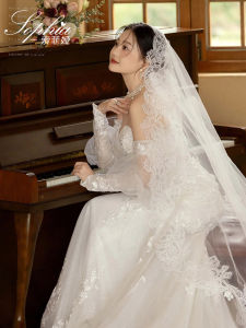 Retro Lace Veil Bride Long Trailing Oil Painting Wedding Photo Photography Makeup Modeling Fancy Headdress