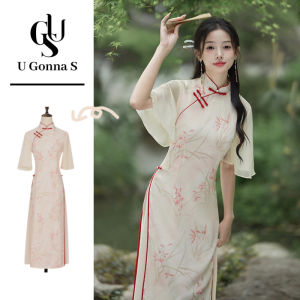 Đầm dài Xường Xám 2024 Cho Phụ Nữ tay áo xòe ngắn A-Line Thanh Lịch Quần Áo Truyền Thống Cho Đền Thờ hàng ngày đơn giản Những Dịp đồng phục học sinh Trắng đỏ dài Gown Căng